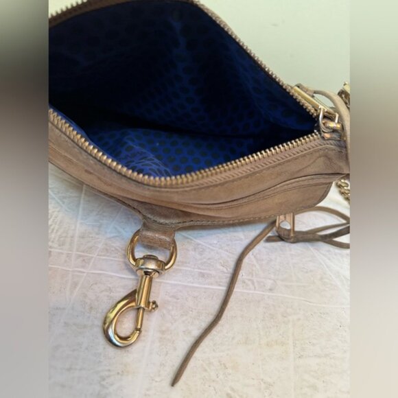 Rebecca Minkoff Mini MAC Leather Crossbody Bag Shoulder Chain Strap Tan Zip Tote - Picture 7 of 16